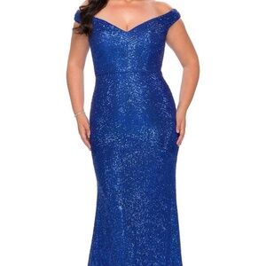 La Femme - Off Shoulder Evening Dress Royal Blue 22W